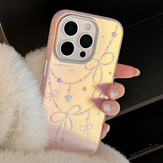 Gilt princess style applies to iphone17 mobile phone case 15 pink laser bow 16Promax anti-drop 13 hard