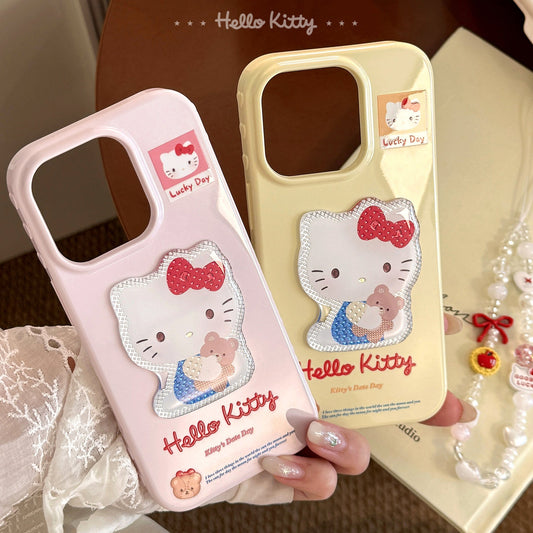 Gilt three-dimensional cartoon cat for 17promax Apple 16 mobile phone case iphone14 lanyard 13 girl