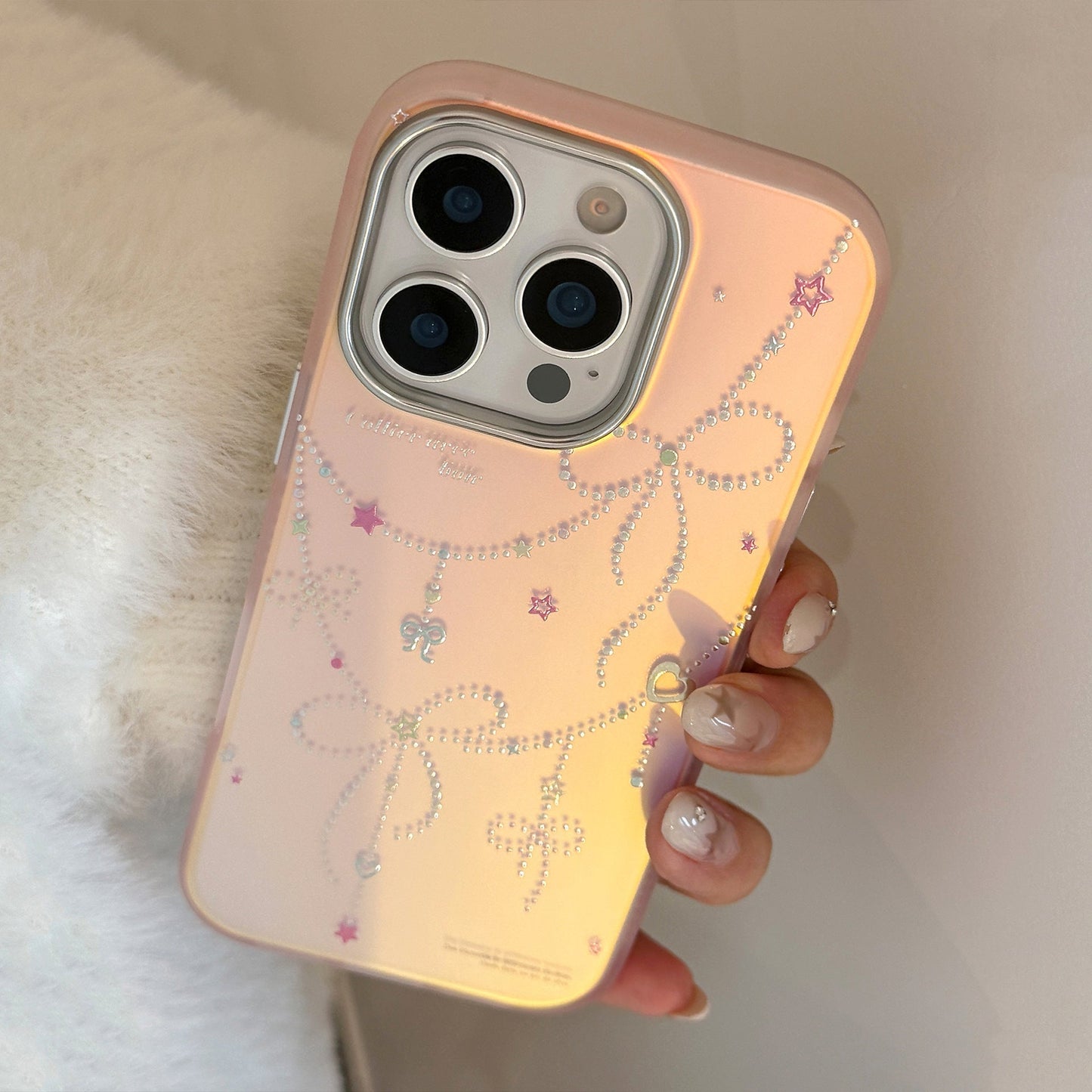 Gilt princess style applies to iphone17 mobile phone case 15 pink laser bow 16Promax anti-drop 13 hard