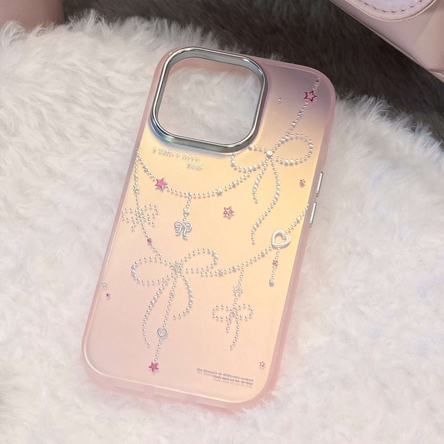 Gilt princess style applies to iphone17 mobile phone case 15 pink laser bow 16Promax anti-drop 13 hard